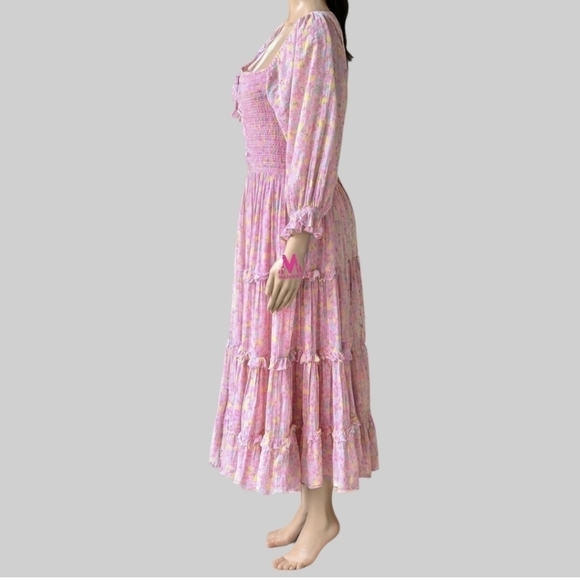 LOVESHACKFANCY Capri Tiered Shirred Midi Dress Size M | Romantic Floral | Fairy - Picture 5 of 13